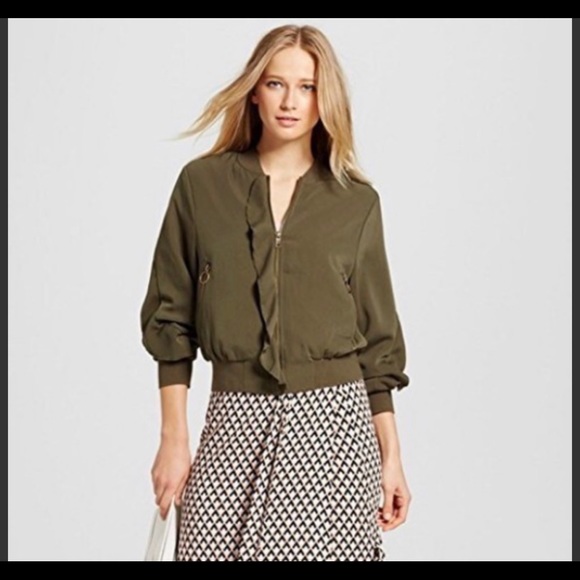 Olive Green Ruffle Bomber - Picture 7 of 8